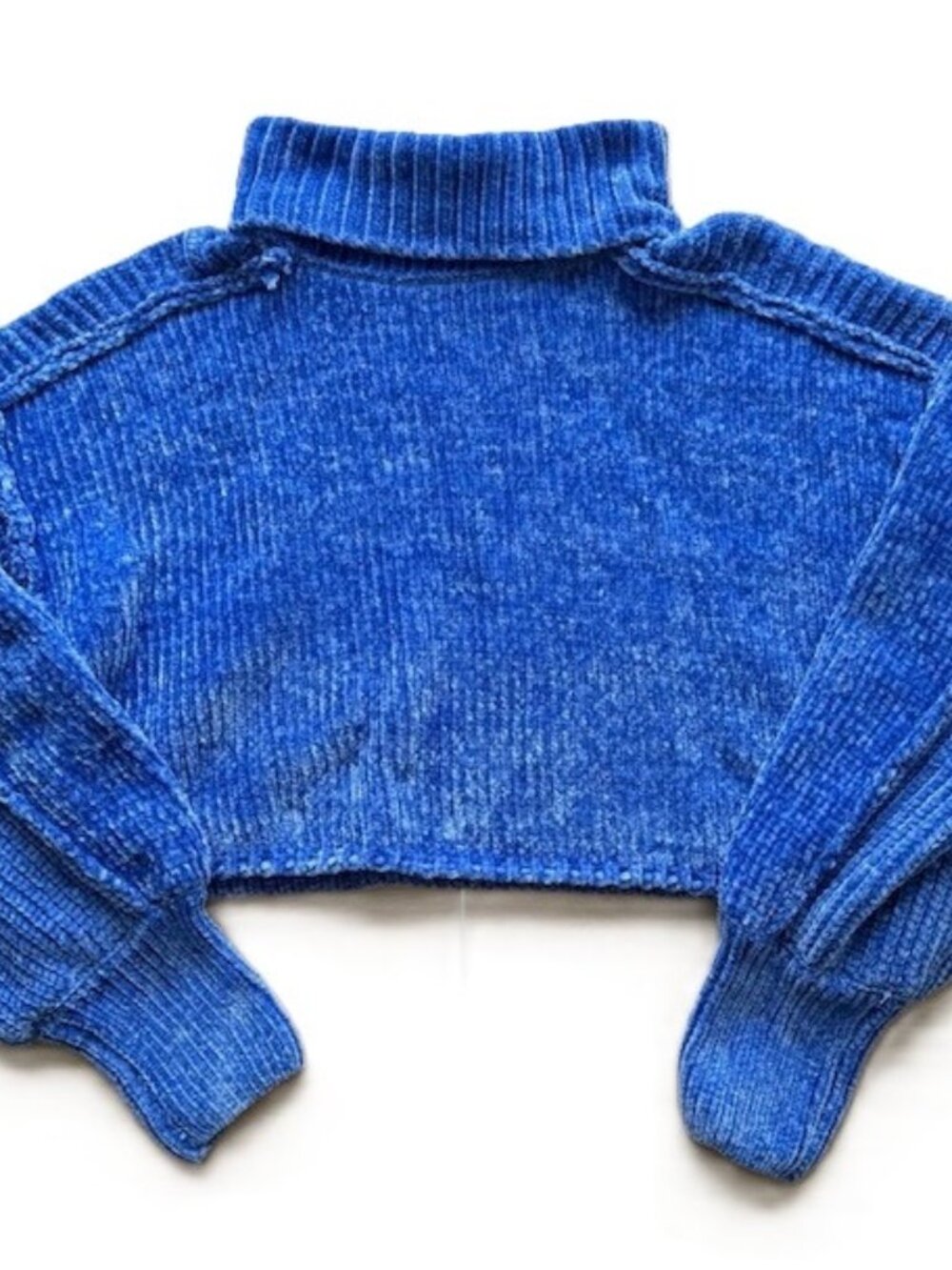 Altar'd State Women's Chenille Crop Turtleneck Sweaters, Blue, Size L